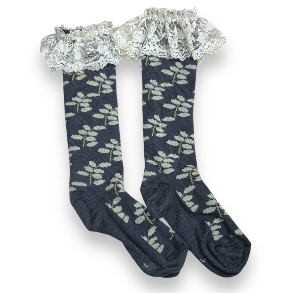 Matilda Jane Secret‎ Fields Crochet & Lace Floral Knee Socks Girls L Rare! HTF